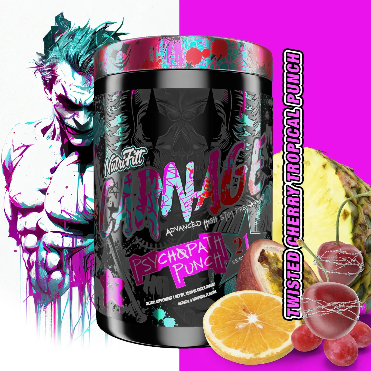 NutriFitt Carnage Pre-Workout – High-Stimulant, Clinically Dosed Performance Booster